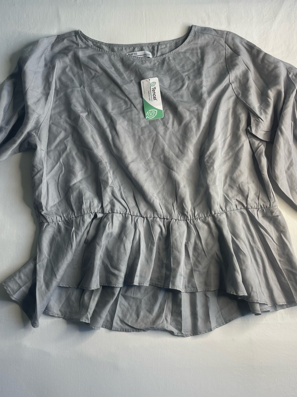 David Meister Light Gray Peplum Blouse